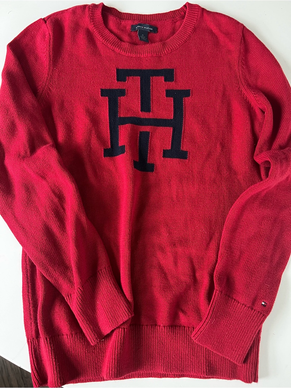 Tommy Hilfiger Red Crewneck Sweater with Navy Logo